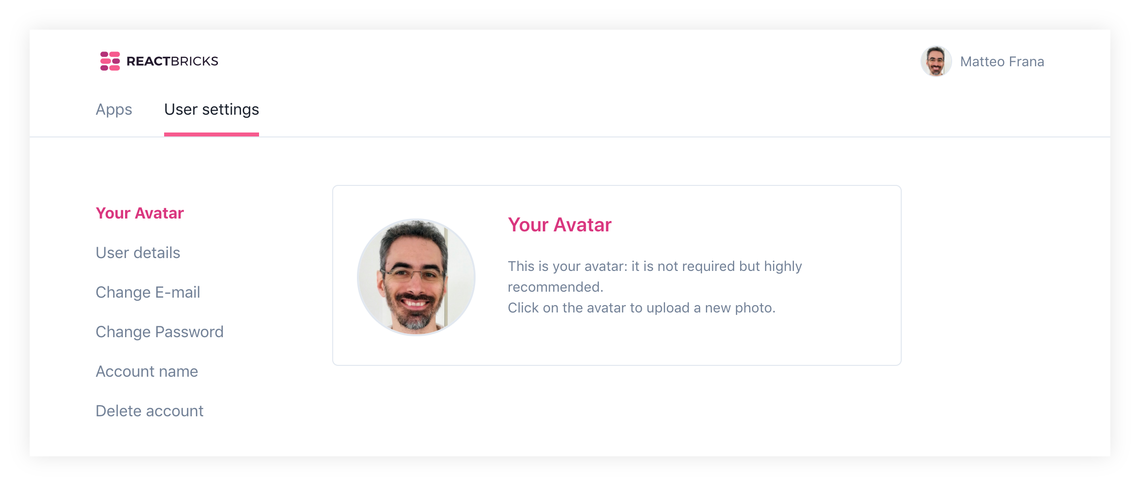 Dashboard User settings